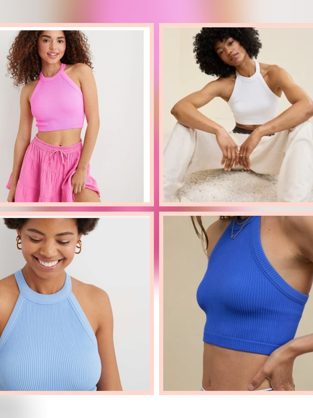 4️⃣❎💲6️⃣7️⃣Aerrie Ribbed Halter Crop Top - Pink, White, Light Blue, Royal Blue
